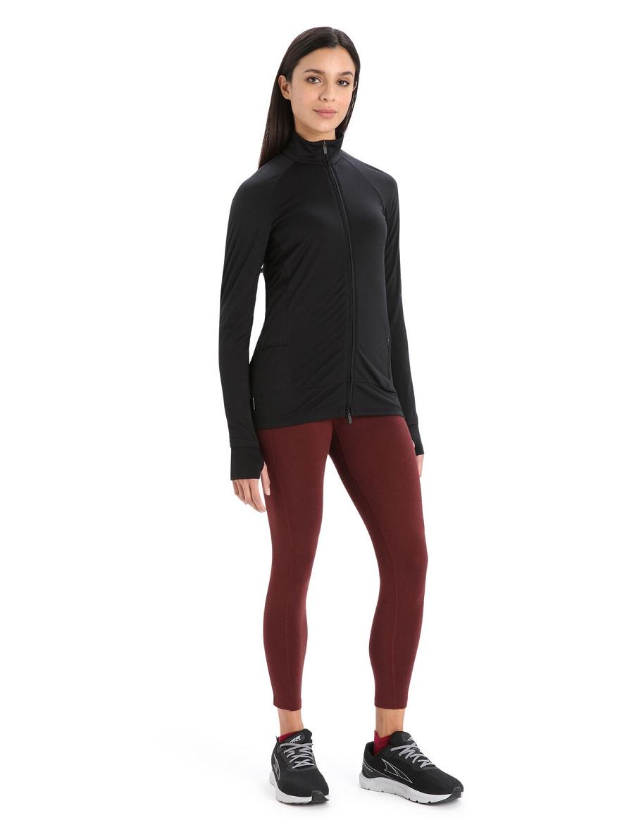 Bluzy Z Kapturem Icebreaker ZoneKnit™ Merino Long Sleeve Zip Damskie Czarne | PL 1279AHKP